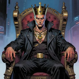 « beautiful comic style painting of cyberpunk king on the throne by greg rutkowski, very detailed face »