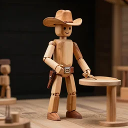 a cowboy made out of wood, realistic, detailed,