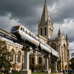 photo of a monorail train system that runs through salisbury cathedral, architectural photography, concept art