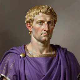 gaius julius caesar wearing a tyrian purple roman toga, art by greg rutkowski, portrait, headshot, highly detailed, digital painting, sharp focus, illustration
