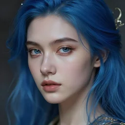 hd photograph of a pretty girl with blue hair, close up portrait, skin texture, in the style of ilya kuvshinov, dramatic lighting, fantasy, intricate, elegant, highly detailed, lifelike, photorealistic, digital painting, bokeh, hdr, high resolution, unsplash, smooth, sharp focus, art by krenz cushart and albert aublet