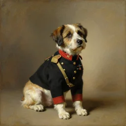 adolphe bouguereau painting of an old anthropomorphic dog in an army uniform