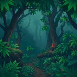 a moody 2 d indy game level in a lush jungle