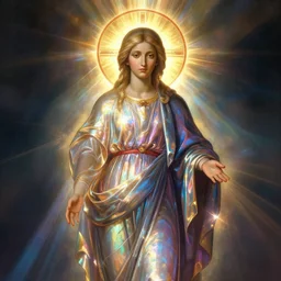 orthodox icon of a beautiful elegant dissolving in to light, refractive light, caustics, backlit, incredible lighting, strong rim light, highly detailed, god rays, digital painting, HDRI, by Alvaro Castagnet, vivid colors, high contrast, 8k resolution, intricate, photorealistic, smooth