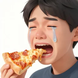 a person crying tears of joy but the tears are made out of pizza
