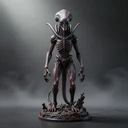 centered photorealistic Cat xenomorph statue inspired by Giger, sinister background, octane render, unreal engine 4k, volumetric light, fog, wide shot, detailed