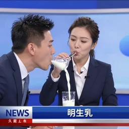 news broadcast screenshot of a news anchor spitting milk, 4k high quality
