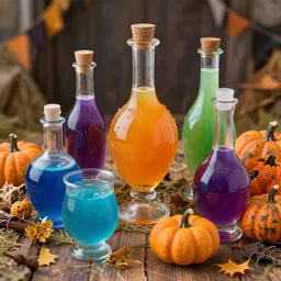 colorful potions at the harvest festival, hyper realistic, 8 k, insane details,