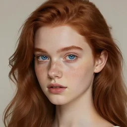 photograph of a beautiful ginger girl with a small amount of freckles and one blue eye, exquisite detail, hyper realism, ornate, voluptuous, exquisite detail, masterpiece, cute face, princess, 4k, art by Donato Giancola and Bayard Wu and WLOP and Artgerm