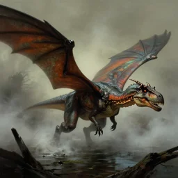 pterodactyl, in swamp, fog, ansel adams, in style frazetta, turok dinosar hunter, 8 5 mm lens, in style sin city