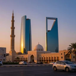 A beautiful ultra detailed matte painting of riyadh at DAWN, cinematic lighting, vivid, byCyril Rolando, David Wiesner, unreal engine, featured on artstation