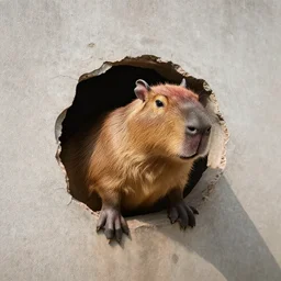 capybara breaking through a wall