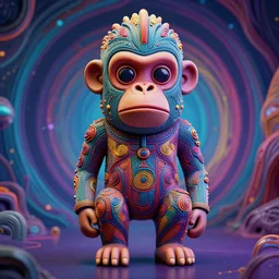 a surreal portrait statue of a psychedelic tiki monkey figure by naoto hattori, android jones, and chris dyer, deep bold colors, galactic entity, depth of field, intricate beautiful painting, billions of details, octane render, portal, 8 k, detailed vector, trending on artstation, cgisociety, wow!!!!!!