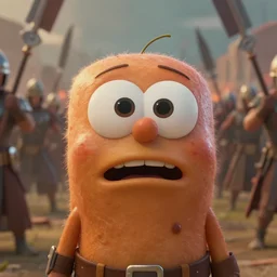 close up cinematic artwork of meatwad staring down the enemy on the battlefield by Greg Rutkowski, 4k, masterpiece