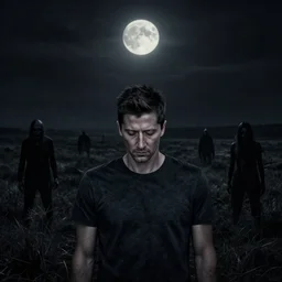 dark landscape full of sorrow, horrorific people, black sun, Mariusz Lewandowski