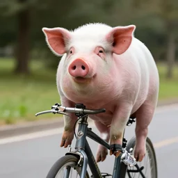 an inside-out pig riding a bicycle