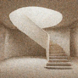 3d render of a liminal space beige and light brown and white colors, abstract interior design, stairs, modernistic, octane render, 8k