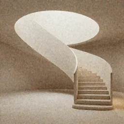 3d render of a liminal space beige and light brown and white colors, abstract interior design, stairs, modernistic, octane render, 8k