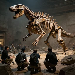 archeologists finding a huge Godzilla fossilized fossil skeleton,