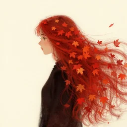 girl with super long hair, hair becoming autumn red leaves, art by artgerm and greg rutkowski
