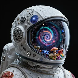 **<<https://s.mj.run/ec6qntXVdDk>> **helmet astronaut :: celestial pattern + objects patterns :: fiber optic:: minerals + frequency waves merged into spiral + explosion :: pattern chaotic annihilation:: glass + lace + various elements blending + ultra high detail +astronaut covered with alien mutation + mushrooms + flowers :: octane render :: unreal render :: photo real :: 8k