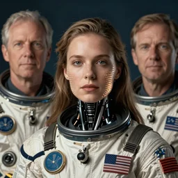 woman cyborg with led display on her face, mimmo rotella, alan bean, john chamberlain, peter kemp