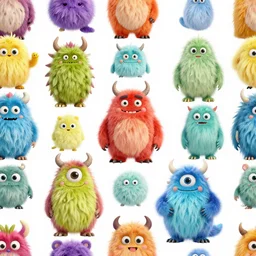 a seamless pattern of surreal, colorful, fluffy, elaborate, and detailed monsters
