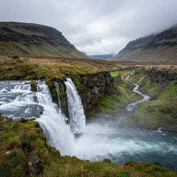 beautiful fantasy landscape with waterfalls and highlands