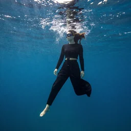 fashion editorial underwater. wide angle shot. highly detailed. depth of field. high definition. 8k. photography.