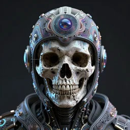 portrait of a fantasycore glitchcore skull in a helmet. intricate abstract. intricate artwork. celestial. immaculate, by dan seagrave, beeple, dan mumford. octane render, CGSociety very coherent symmetrical artwork. cinematic, hyper realism, high detail, octane render, 8k, iridescent accents
