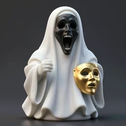 portrait of an evil screaming ghost marble statue, black and gold, venetian mask, by kim jung gi, irakli nadar, bright vivid colors, octane render, corona render