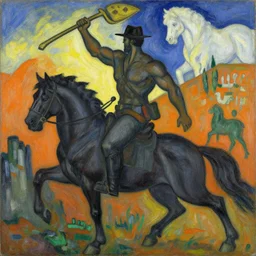tonemapped personification of conquest by ruan jia, yoshitaka amano, fauvism