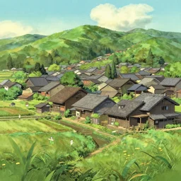japanese rural town, summer, in the style of studio ghibli, j. c. leyendecker, greg rutkowski, artem
