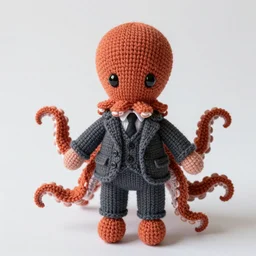 knitted doll of an octopus wearing a suit