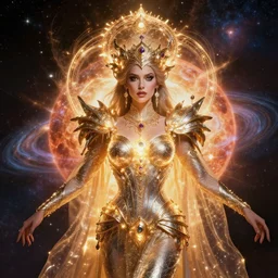 portrait of the powerful queen of the solar system in the style of anna dittmann and in the style of donato giancola. glowing, ornate and intricate, stunning, dynamic lighting, intricate and detailed.
