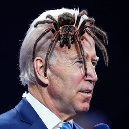 photo of a big spider bites joe biden on his head live performance