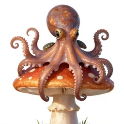 octopus toad sitting on mushroom