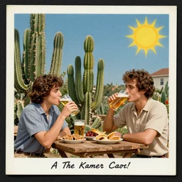 🍻🔝🪴🌝 in the style of a 1 9 8 0 souvenir postcard