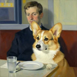 corgi at a diner by edward hopper