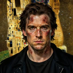portrait of scarred colin farrell, warhammer, a lot of scars, readhead, the future ages, highly detailed, artstation, illustration, art by gustav klimt, 8 k quality