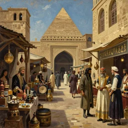 an underground black market in a fantasy Cairo city, oil painting by Charles bargue and Jean lean Gerome, orientalism, trending on artstation