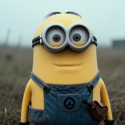 a portrait of a minion in world war 2, grainy, shellshocked