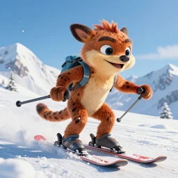 a medium shot beautiful photo crash bandicoot skiing on a snowy mountain by, icepunk, gamercore, ultra detailed, trending on artstation