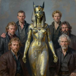 a statue of isis mecha, tim hildebrandt, wayne barlowe, bruce pennington, donato giancola, trending on artstation, cinematic composition, beautiful lighting, hyper detailed, 8 k, oil on canvas