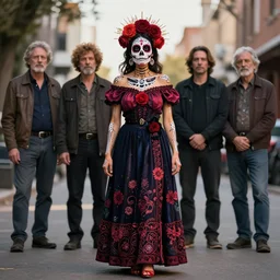 photo full body portrait of a beautiful day of the dead female, depth of field, zeiss lens, detailed, symmetrical, centered, by edward robert hughes, connor hibbs, annie leibovitz and steve mccurry, david lazar, jimmy nelsson, breathtaking, 8 k resolution, extremely detailed, beautiful, establishing shot, artistic, hyperrealistic, beautiful face, octane render