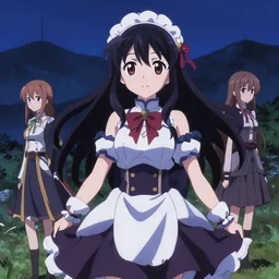 chuunibyou demo ga koi shitai, grimgar, chaika, gosick, shinsekai yori, kimi no na wa, anime cowgirl in the mountains at night in an isekai