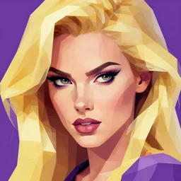 an extreme close up high poly illustration by timothy reynolds depicting a stunningly beautiful blonde woman with a haughty expression, trending on artstation, polygonal art, timothy reynolds, yellow and violet color scheme