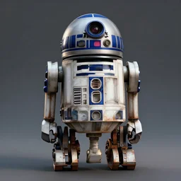 a film still of steampunk r 2 d 2 with a monocle on its eye, full body, perfect symmetry, hyperdetailed 3 d, hyperrealism, hyperrealistic, cinematic, photorealistic photograph