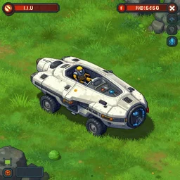 a small spaceship that needs repaired, on a grass field, cyberpunk setting, from a point and click 2 d graphic adventure game, set design inspired slightly by hg giger and tomb raider, art inspired by [ [ [ [ thomas kinkade ] ] ] ] and mark keathley