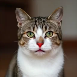a cinematic cat with red lipstick, front view, ultra realistic, canon, 3 5 mm, bokeh, coherent